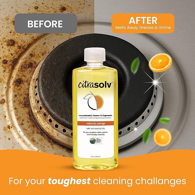 Citra Solv Concentrated Household Cleaner & Degreaser -Valencia Orange Scent 8 fl oz Safe, Effective, and Versatile Cleaning Solution, Natural Ingredients Non Toxic,Biodegradable, Made in USA 6PK