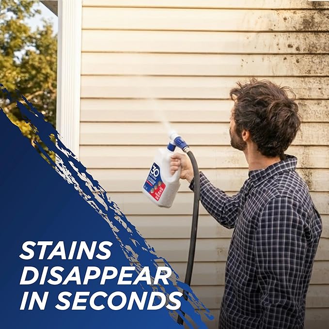 30 Seconds Outdoor Cleaner | Cleans Moss Stains from House, Vinyl Siding, Deck, Patio, Fence - 3 Capped Bottles, 1 Hose End Spray Attachment (64 Fl Oz (Pack of 3)