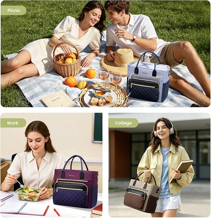 LOVEVOOK Insulated Lunch Bag Women,Wide Opening Adult Lunch Box Women with Cup Holder,Large Leakproof Cooler Bag for Work Picnic Beach Family College Mom,Lunch Teacher Breast Pump Diaper Tote Bag