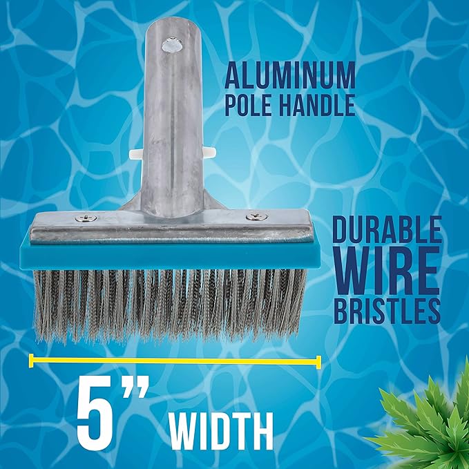 U.S. Pool Supply Pool Brush Head for Inground Pools - 5" Stainless Steel Pool Brush, Metal Wire Bristles, Scrubbing Scrubber Brushes - Remove Calcium Build-Up on Tiles, Rust Stains on Concrete Walls