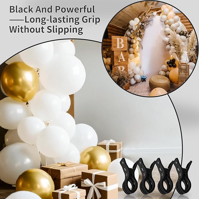 PUGPIU 30 Pack Plastic Black Balloon Arch Clips for Backdrop | 3.5 Inch Heavy-Duty Spring Clamps for Birthday Decor | Crafts | Photo Studios