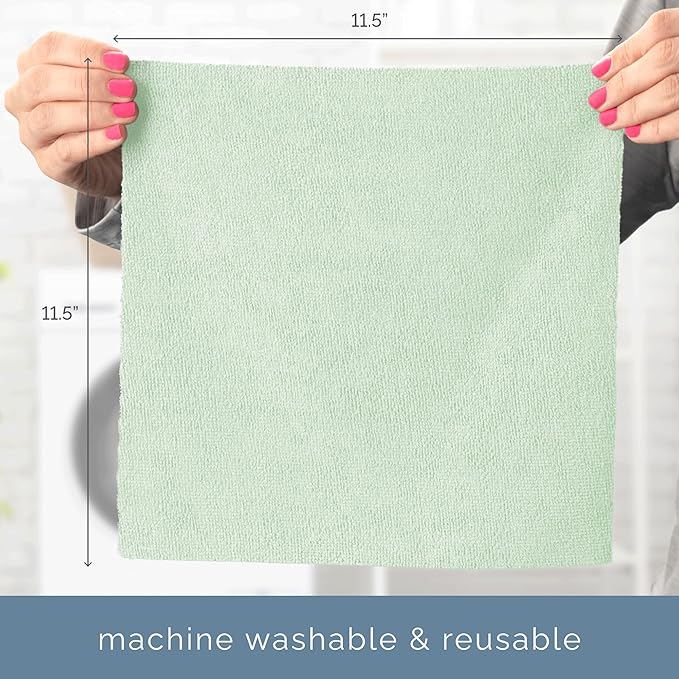 S&T INC. 100 Pack Microfiber Cleaning Cloth, Edgeless Bulk Towels for Home, Reusable Microfiber Towels for Cars, Cleaning Rags, Assorted Green and Grey, 11.5 Inches x 11.5 Inches, 100 Count
