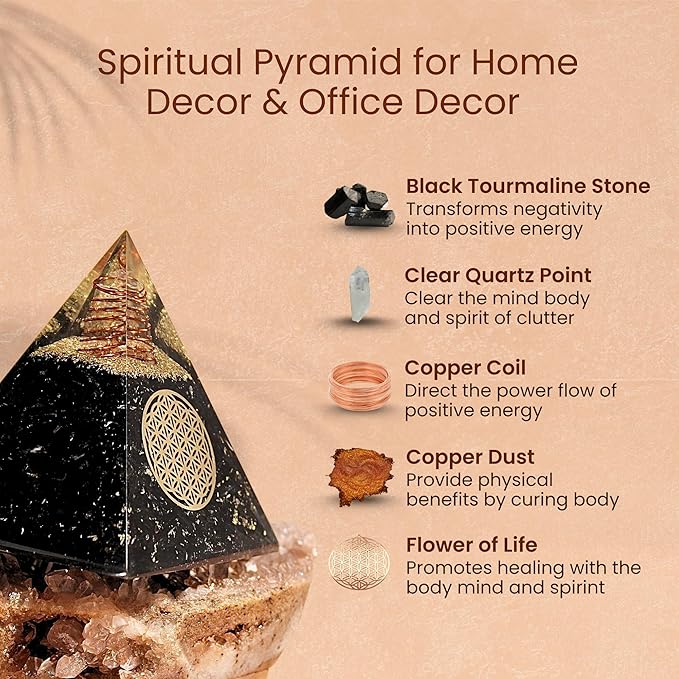 Orgone Black Tourmaline Pyramid – Healing Crystal for Protection, Motivation, EMF Shielding & Meditation – Orgonite Pyramid for Chakra Balancing, Reiki, Spiritual Energy & Positive Vibrations