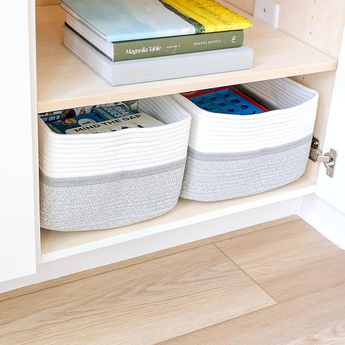 NaturalCozy Storage Baskets 16.8”x13”x7.6” Cotton Rope Woven Baskets for Organizing, 3-Pack | Toy Storage Bins | Basket for Shelves, Laundry, Blanket, Clothes, Closet, Kitchen, Bathroom, Gifts