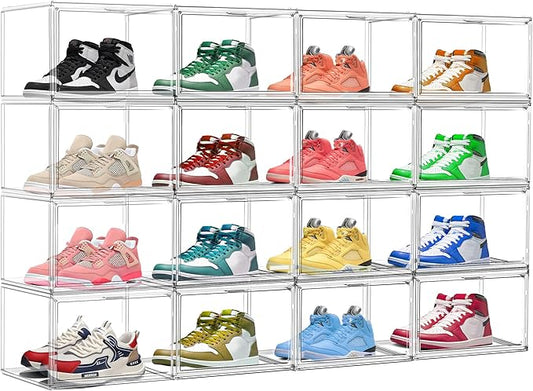 Acrylic Shoe Box, Sneaker Display Case Transparent Box Shoe Storage Bins Clear Plastic Stackable Boot Handbag Organizer Containers with Lids, 1Pack Size 12