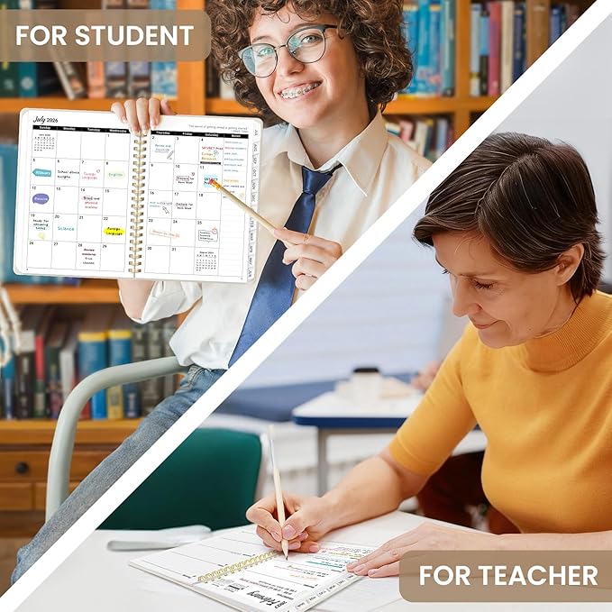 Planner 2026-2027 for Women & Men, Set of 3, Academic Monthly and Weekly Calendar Planner, Jul 2026 - Jun 2027, A5 (6.3" x 8.5"), Teacher Student Planning Book with Tabs, Ideal for Office School Supplies - 3 Beige