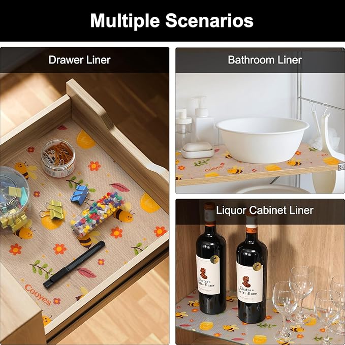 Cooyes Shelf Liner – Non-Slip Cabinet & Drawer Liner for Kitchen – Non-Adhesive Waterproof Shelf Paper with Modern Pattern – Durable EVA Cabinet Mat – Easy to Cut (Amber,11.8" W x 118" L)