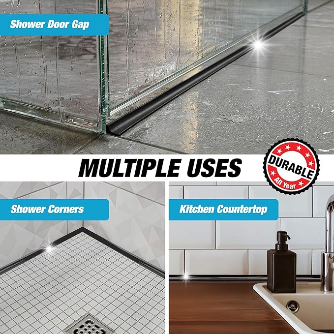 Shower Threshold Water Dam Barrier 39" - Black Collapsible Walk in Shower Water Guard - Door Bottom Seal Strip Leak Guard by Hippo Dam