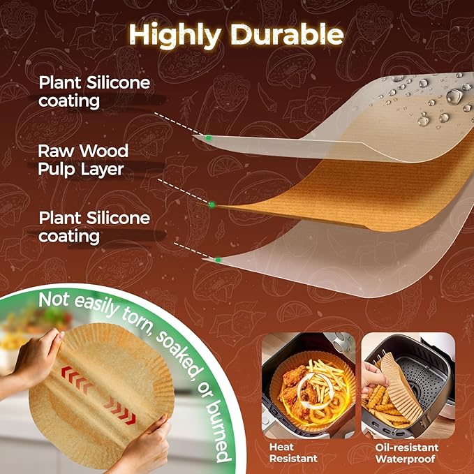 Round Air Fryer Paper Liners Disposable 305Pcs, Air Fryer Parchment Paper 8'', Food-grade & Non-stick Airfryer Paper Liner Sheets for Air Frying, Roasting, Baking, Oven, Steamer by CTIZNE