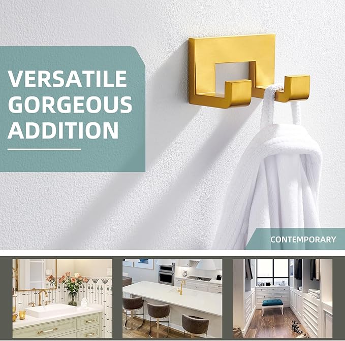 Angle Simple Towel Hook, SUS 304 Stainless Steel Wall Coat Hook, Bathroom Double Hand Towel Holder, Brushed Dark Gold