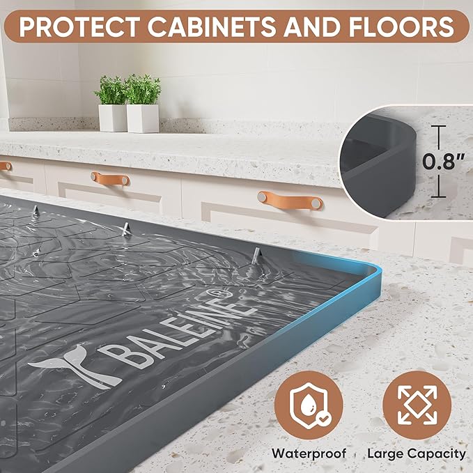 BALEINE 28''×22'' Under Sink Mat, Waterproof Food Grade Silicone Undersink Mat, Cabinet Shelf Drip Tray, Under Sink Liner for Kitchen, Bathroom (Charcoal)