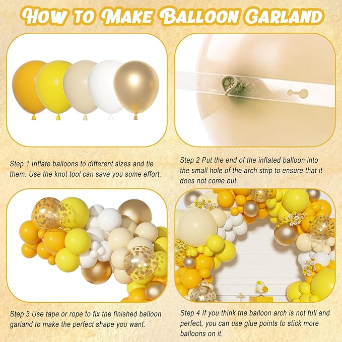 Ouddy Party Yellow Gold Balloons Arch Garland Kit, Different Sizes 18 12 10 5 Inch Mustard Pastel Yellow White Latex Metallic Confetti Balloon for Sunflower Bee Baby Shower Birthday Party Decorations
