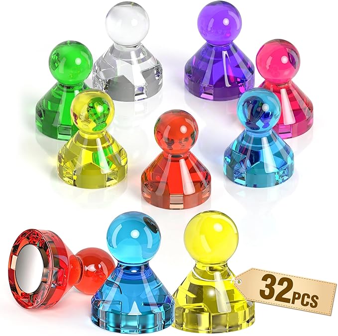 MAX Push Pin Magnets - Tiergrade 32 Pack 7 Assorted Color Strong Magnets,Use at Kitchen Home Office and School Classroom, for Refrigerator Dry Erase Board and Whiteboard.