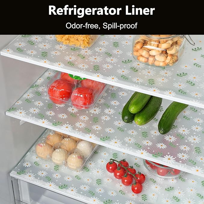 INNOLITES Shelf Liner for Cabinets, Non-Adhesive for Kitchen Drawer Liner, Waterproof Shelf Paper with Floral Pattern, Durable Easy to Clean (Green Daisy, 17.5" x 360")