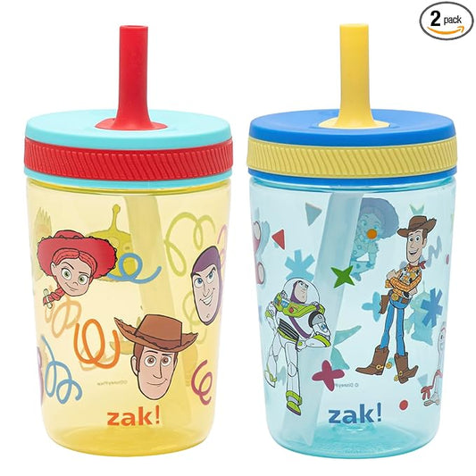 Zak Designs Disney Pixar Toy Story Kelso Toddler Tumblers For Travel or At Home, 15oz 2-Pack Durable Plastic Sippy Cups With Leak-Proof Design is Perfect For Kids (Woody, Buzz & Friends)