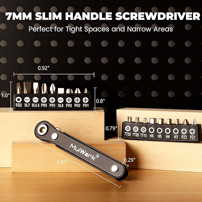MULWARK 20pcs Small Screwdriver Set, 1/4" Right Angle Screwdriver Set, 90-Degree Offset Screwdriver for Tight Spaces, Auto Repair, Electronics, DIY Home Improvement EDC Tool Kit