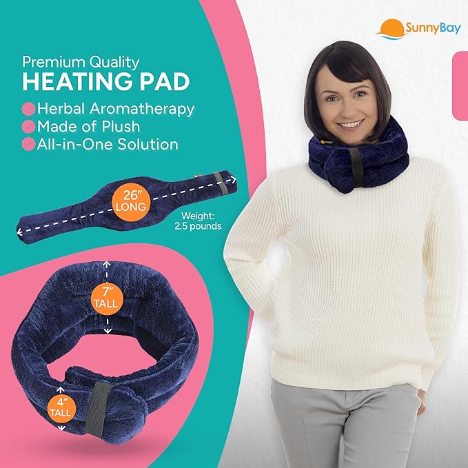 SunnyBay Microwave Heating Pad, Microwavable Heated Neck and Shoulder Wrap with Wide Neck Coverage, Hands-Free Moist Aromatherapy Hot Pack with Lavender, 26x7 Inches, 2.5 lbs, Navy Blue