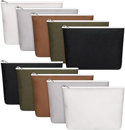 Reginary 10 Pcs Valentines Canvas Makeup Bags Bulk for Women Travel Toiletry Cosmetics Bags Blank DIY Pencil Pouch, Gift for Valentines Patrick's Day Wedding Bridal Shower Coworker(Neutral Color)