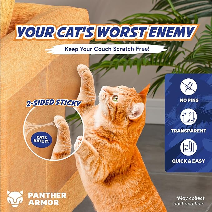 15 Pack Cat Scratch Furniture Protector Tape Sheets,Double-Sided Sticky Training (7 XL, 6 Large, 2 Medium), Anti-Scratch Couch & Sofa Guard, Clear, Not for Leather, Velvet, Microfiber