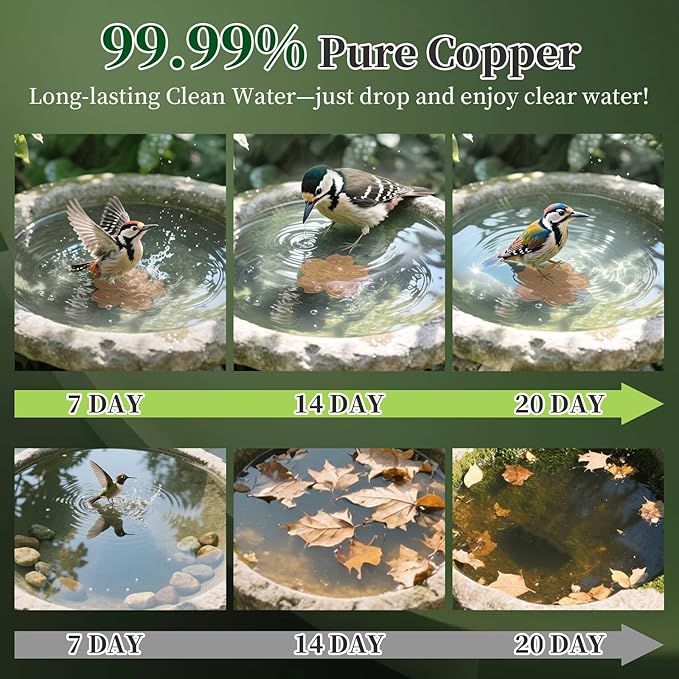 Bird Bath Copper Disk, 2pcs Flower Shaped 99.99% Pure Copper Cleaning Disc Plate for Physical Safe Water Purification All-Season for Outdoor Wildlife Bird Bowls Birdbaths Solar