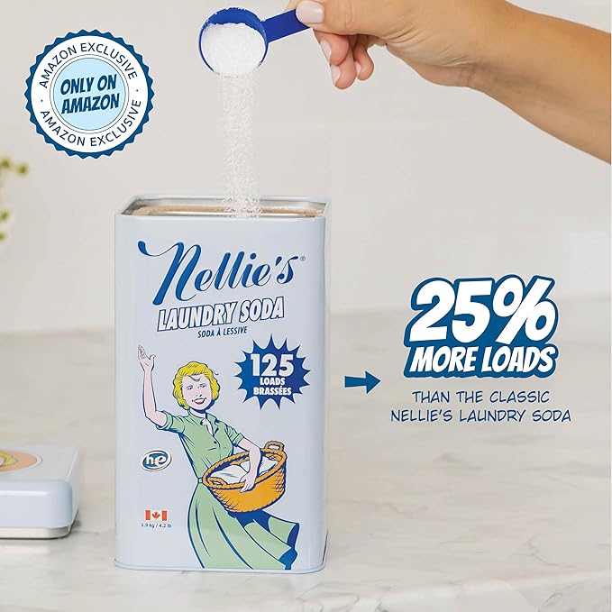 Nellie’s Laundry Soda 125 Loads – Laundry Powder Detergent – 4 Ingredients – No Residue – HE & Septic Safe – Made in Canada