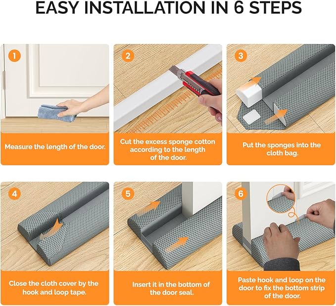 fowong Door Draft Stopper 30 Inch, Under Door Noise Stopper Blocks Air, Draft, Light, Dust, 24" to 30" Sweep Seal Large Gap up to 1.7", Easy to Install Grey