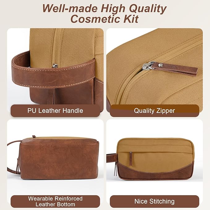 Ezday Travel Toiletry Bag for Men, Hanging Toiletry Organizer, Water Resistant Shaving Kit with Large Capacity for Travel Accessories (Brown, Medium)