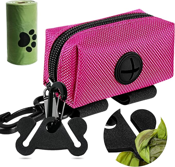 Black and Pink Dog Waste Bag Dispensers - Leash Attachment Dog Poop Bag Holders With Hands-Free Holder Carriers