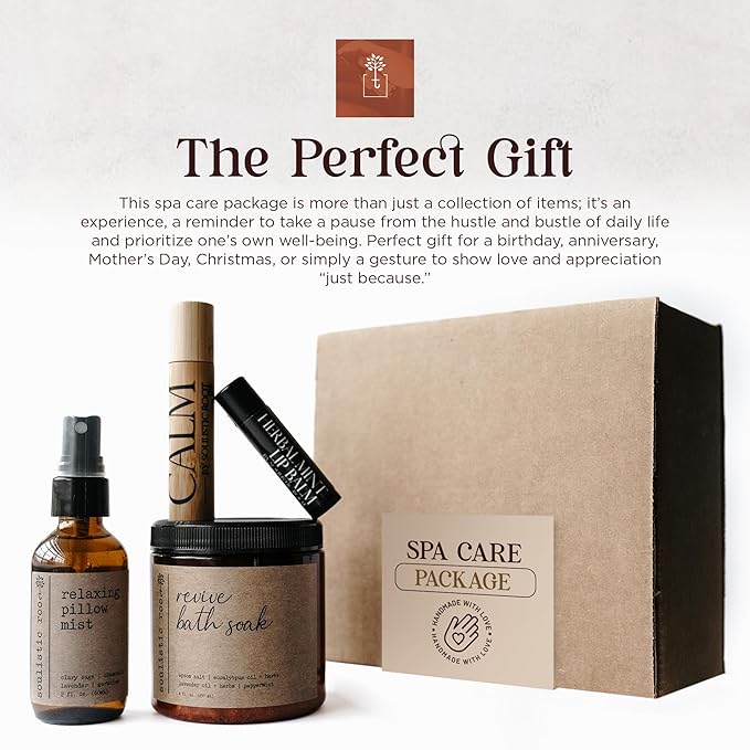 SOULISTIC ROOT Spa Kit for Women – Relaxing Self Care Gift Set with Lavender Pillow Spray, Mint Lip Balm, Calm Essential Oil Roller & Epsom Salt Bath Soak – Luxury Pampering Package for Home & Bath