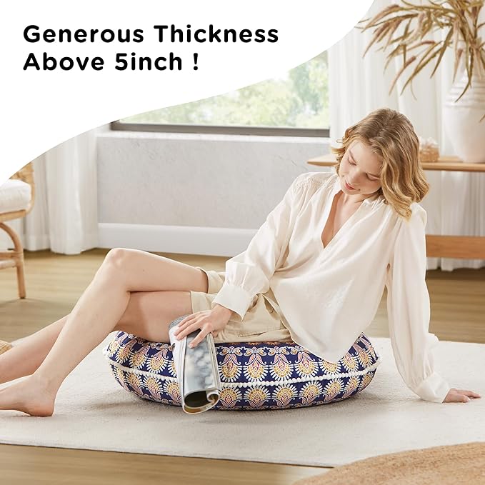 Codi Floor Pillows for Sitting Set of 2, Large Meditation Cushions for Adults with Memory Foam, Bohemian Mandala Round Seating for Outdoor Yoga and Living Room, Washable，32 Inch, Yellow