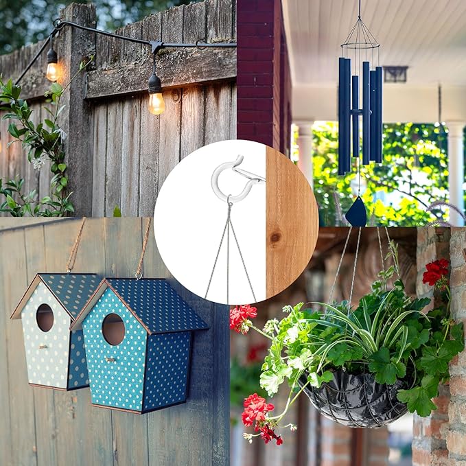 FSAH 25 PCS Screw-in Hooks for Outdoor String Lights, Q Hangers Hooks Outdoor for Outside, Swivel Hanging Basket Patio Light Hooks with Safe Buckle Screw in Planter Eye Hook for Wall Ceiling, White