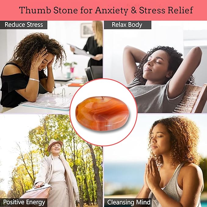 Red Onyx Worry Stones – Crystal Thumb Worry Stone for Anguish, Stress – Relaxing & Soothing Balance Stones for Meditation, Relief – Healing Stones & Crystals for Men, Women