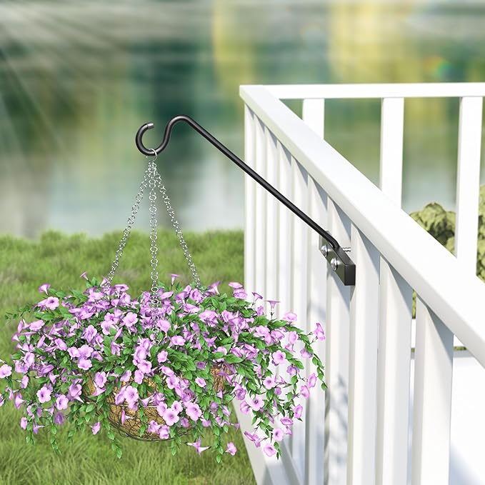 Josmimic 12-Inch 2 Pack Deck Bird Feeder Hanger for Railing, Outdoor Decor Plant Hanger, Balcony Railing Hook - 22LB Capacity - for Hanging Plants, Bird Feeders, Lanterns, Wind Chimes