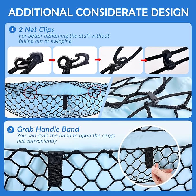 Envelope Style Cargo Net for 2023-2026 Chevy Colorado&GMC Canyon Accessories, Trunk SUV Mesh Cargo Net, Upgraded 5mm Bungee & Double-layer Nylon Storage Tailgate Netting Grocery&Tools Holder Organizer