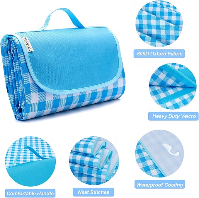 Beach Blanket Waterproof Sandproof Extra Large Beach Mat Sand Free Picnic Blanket Waterproof Foldable Large Outdoor Blanket with Carrying Strap for Grass, Sand, Camping, Hiking, Travel, Festival