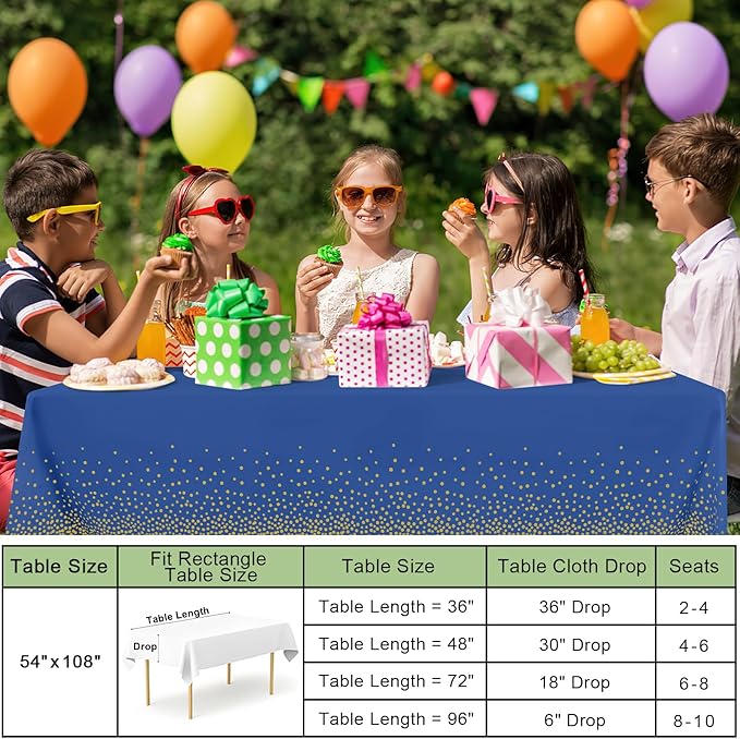 misaya 6 Packs Dot Disposable Table Cloth, 54 x 108 Inch Waterproof Plastic Tablecloth, Rectangle Gold Dots in Navy Table Covers for Picnic, Birthday, Party