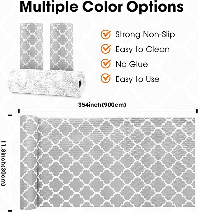 Gopas Drawer and Shelf Liner for Kitchen Cabinets Non-Adhesive, Non-Slip Cabinet Liner Shelf Paper Strong Grip Waterproof Easy to Clean for Kitchen Shelves Cupboard, Gray Lantern,12IN X 30FT