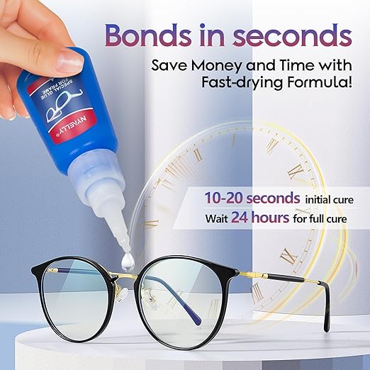 Nynelly 20 g Super Glue for Glasses Frames Repair and Bonding, Instant Strong Adhesive for Repairing Broken Frames Plastic Wood Metal Rubber Leather, Clear Liquid Glue Adhesive, Quick Dry