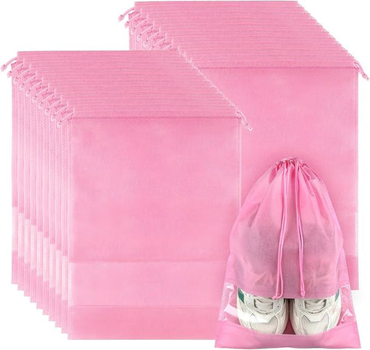 20 Pack Shoe Bags for Travel, Large Travel Shoe Bags for Packing with Clear Window, Dustproof Drawstring Travel Shoe Storage Bags Travel Essentials for Men & Women, Pink