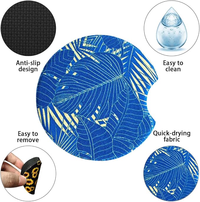 Moly Magnolia 2 Pack Car Coasters for Drinks Absorbent - 2.75 Inch Cute Car Cup Holder Coasters for Women, Removable Cup Holder Coaster for Women Girls, Car Interior Accessories (Style B)