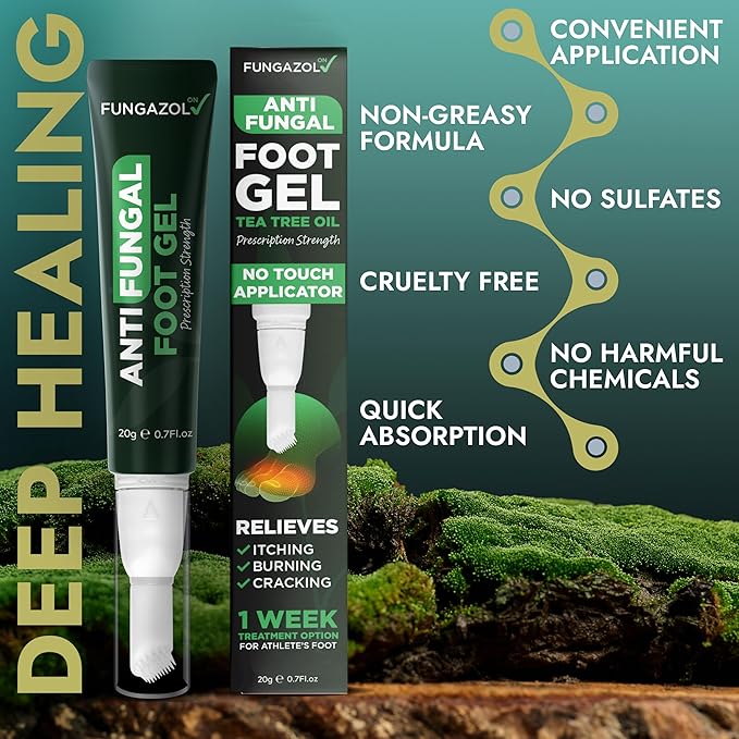 Tea Tree Oil Antifungal Foot Gel | Relieves Jock Itch, Athlete’s Foot & Ringworm | Soothes Itching & Burning | Moisturizes Dry, Cracked Feet | No-Touch Applicator | 1-Week Treatment Option | 20g
