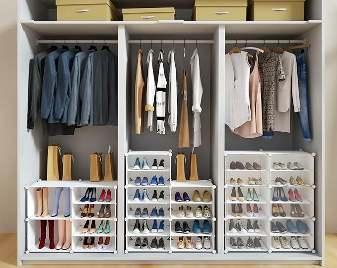 HOMICKER Shoe Rack Organizer, 32 Pair Shoe Storage Cabinet with Door Expandable Plastic Shoe Shelves for Closet, Entryway, Hallway, Bedroom