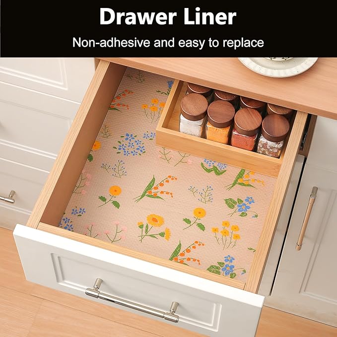 INNOLITES Shelf Liners for Kitchen Cabinets Non-Adhesive Drawer Liner with Floral, Waterproof Durable Easy to Clean, for Refrigerator, Shelves (Colorful Floral, 23.6" x 360")