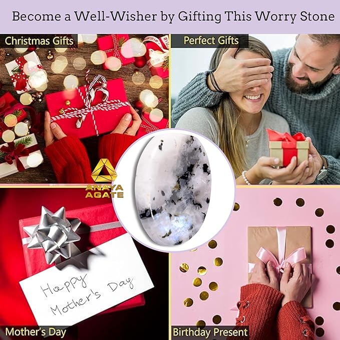 Rainbow Moonstone Worry Stones – Crystal Thumb Worry Stone for Anguish, Stress – Relaxing and Soothing Balance Stones for Meditation, Stress Relief – Healing Stones and Crystals for Men and Women