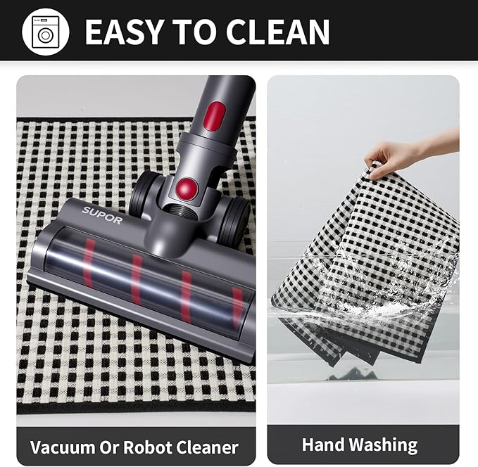 YDKGL Long Kitchen Runner Rugs Kitchen Mat Non Slip Washable, Super Absorbent Soft Chenille Braided Kitchen Mats for Floor, Rubber Backing Kitchen Floor Sink Standing Mat, Easy Clean, Black 17"x71"