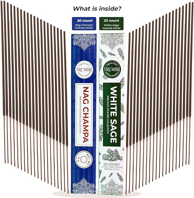 Trumiri Incense Sticks - Combo Pack of 35 Insence-Sticks - 15 Nag Champa + 20 White Sage - Insenses - Insents - Incents - Inscense - Incence - Incienso - All Natural Incense Sticks