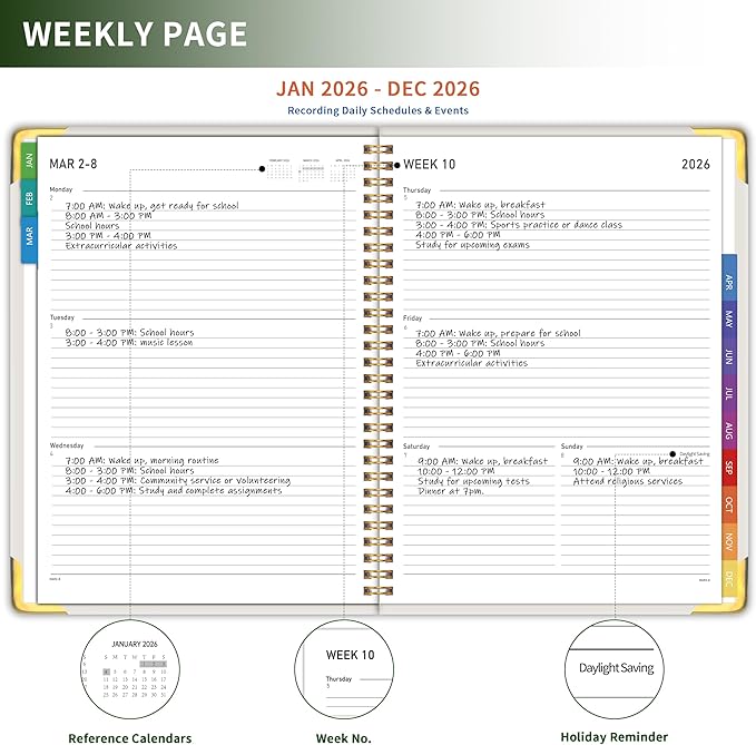 Planner -2026, Hardcover Weekly & Monthly Calendar Planner, January 2026 - December 2026, 6" x 8", Daily Agenda Book with Colorful Tabs, College Organizer Notebook, School & Work Supplies for Student Teacher Classroom