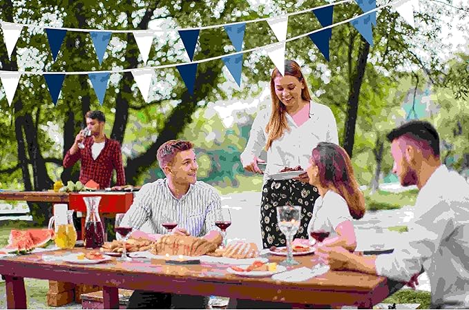 50 Feet Blue White & Dark Blue Pennant Banner Flags String Hanging Blue White & Dark Blue Triangle Bunting Flags,Party Decorations for Grand Opening,Party Events,30 Pcs