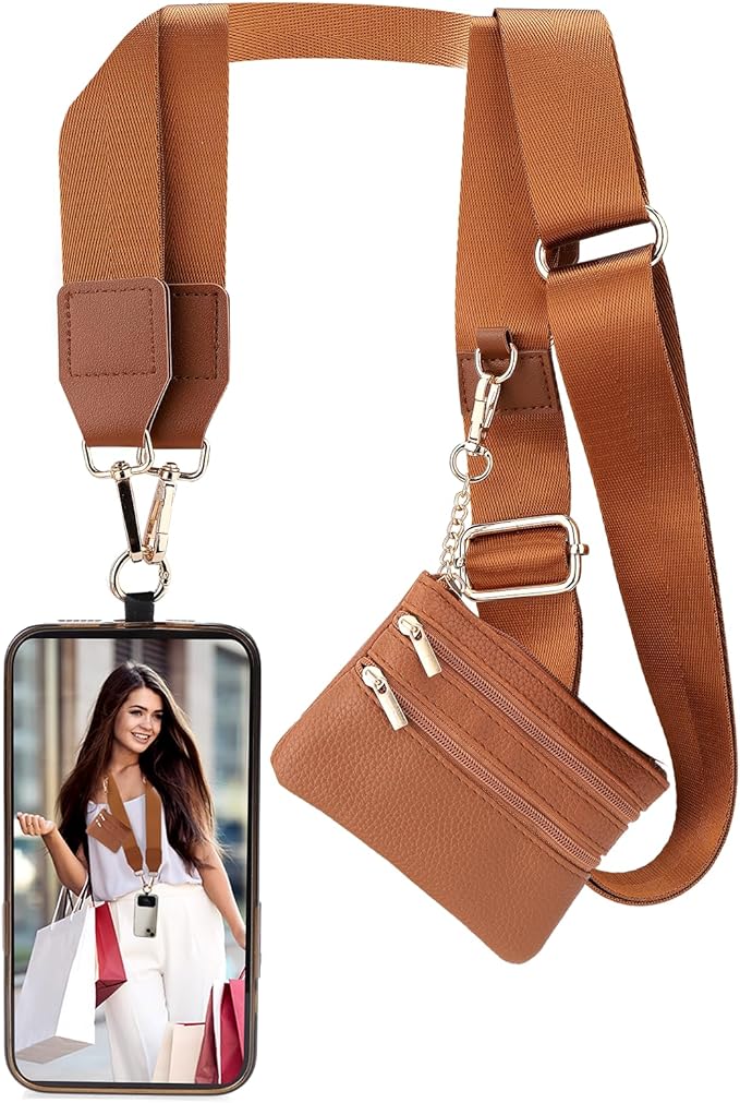 XANGNIER Clip and Go Phone Strap with Wallet Crossbody, Phone Strap with Zippered Wallet, Adjustable Anti-Theft Cellphone Lanyard for Women, Cellphone Chain Accessories, Multicolor 13