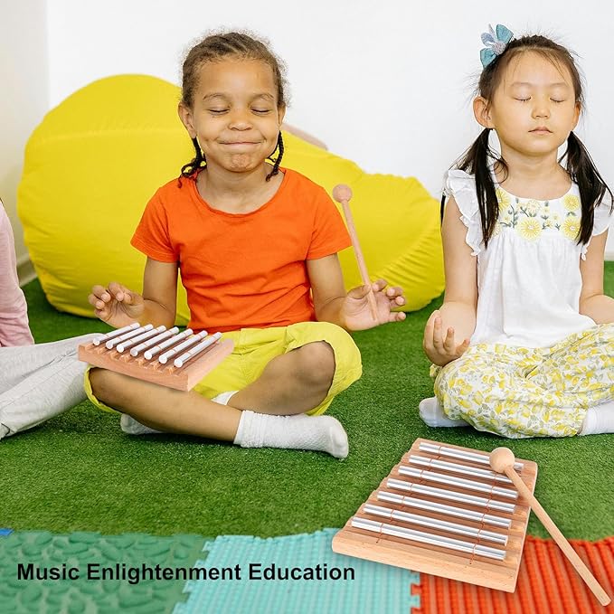 LIEKE 7 Tone Hand Chime Instrument Meditation Chime Mindfulness Bell with Nice Tone For Yoga Meditation Sound Healing Teachers' Classroom Management Tool